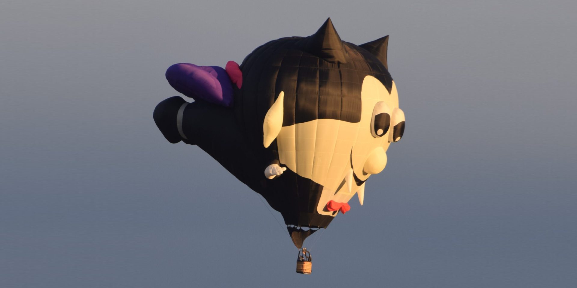 Cat-shaped hot air balloon against sky