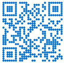Blue dotted QR code on white background